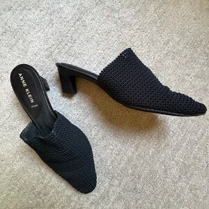 Anne Klein Flex Black Knit Pointed Mule Heels